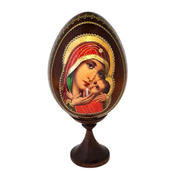 VIRGIN MARY AND CHRIST WOOD EGG ICON