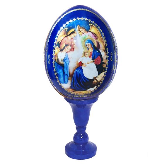 BLUE NATIVITY WOODEN ICON EGG