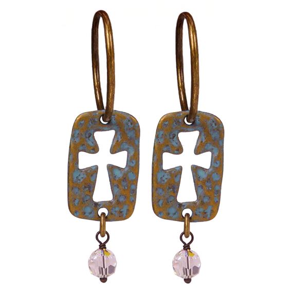 PATINA CROSS HOOP EARRINGS