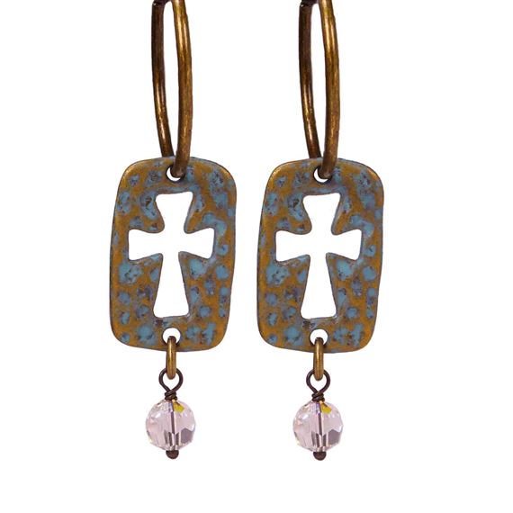 PATINA CROSS HOOP EARRINGS