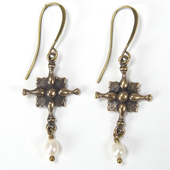 DIVINE GUIDANCE CREED CROSS CREAM PEARL EARRINGS