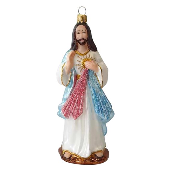 DIVINE MERCY FIGURINE - HAND PAINTED BLOWN GLASS ORNAMENT