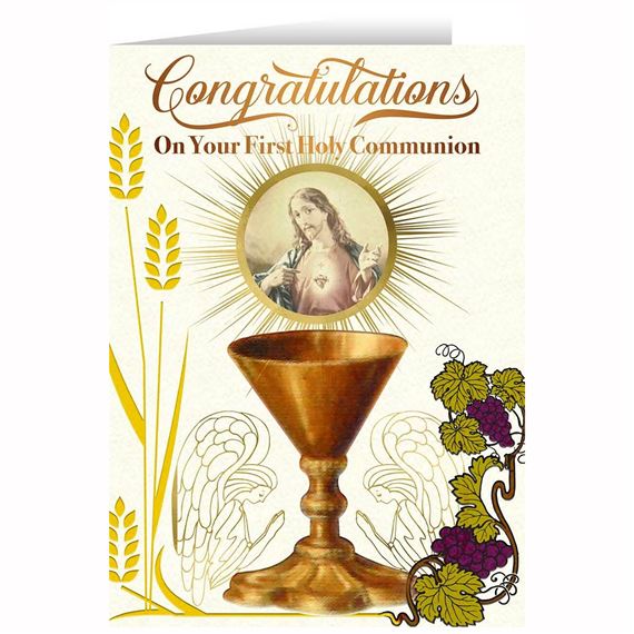 SACRED HEART CHALICE 1ST COMMUNION GREETING CARD