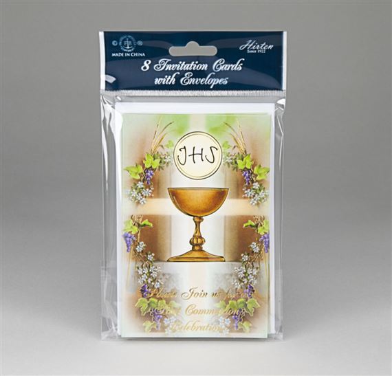 FIRST COMMUNION INVITATION CARDS - PACK OF 8 (GRAPEVINE)