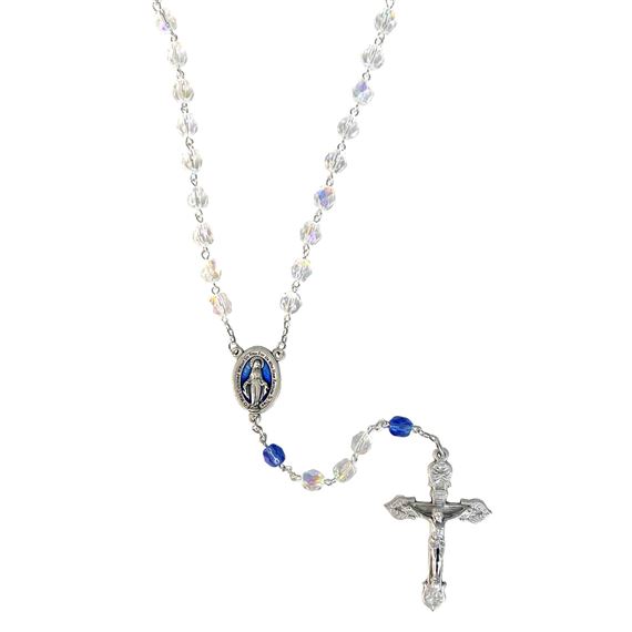 CRYSTAL AND BLUE BEAD ROSARY
