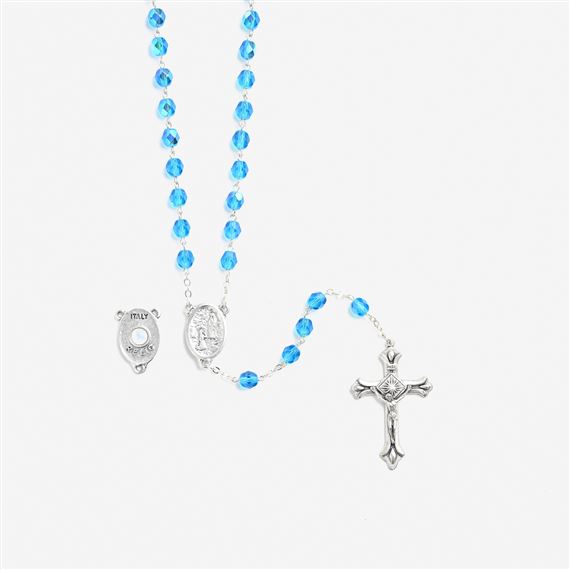 TURQUOISE BLUE BEAD LOURDES ROSARY WITH RELIC