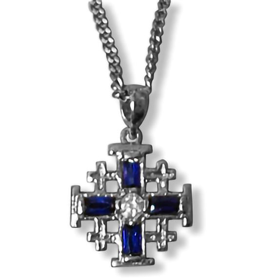 JERUSALEM CROSS WITH BLUE RHINESTONES