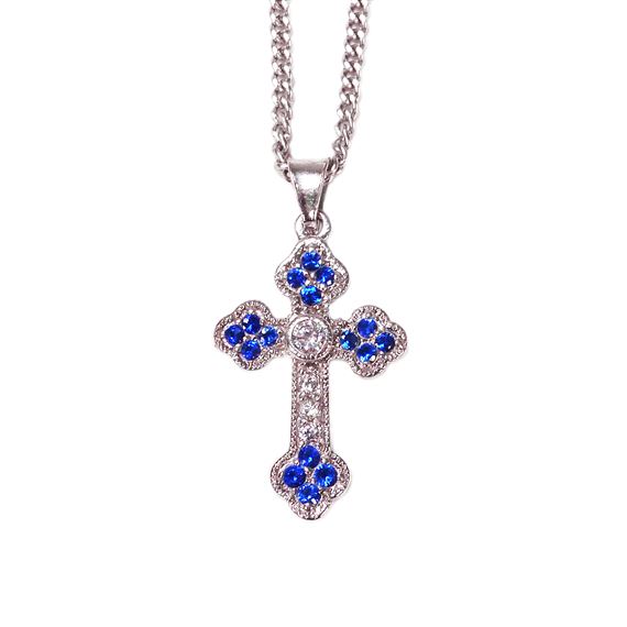 DECORATIVE SILVER CROSS FROM THE HOLY LAND WITH CHAIN