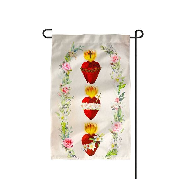 THREE HEARTS OF THE HOLY FAMILY GARDEN FLAG