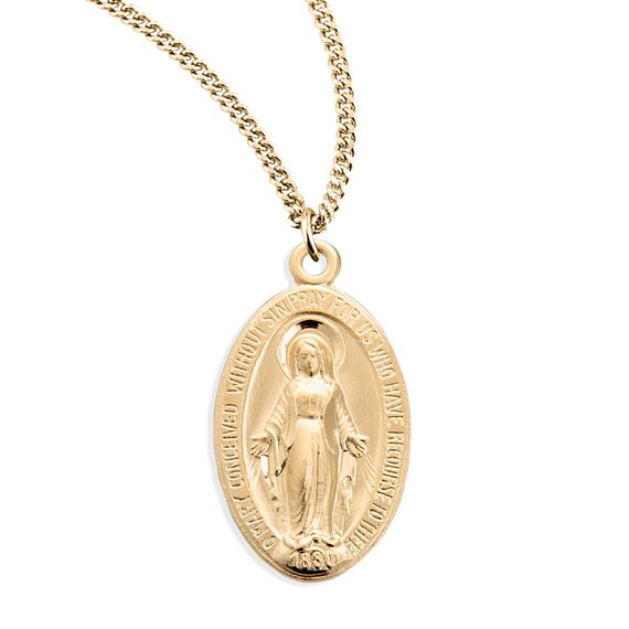 Oval Gold over Sterling Miraculous Medal with 24&quot; Chain