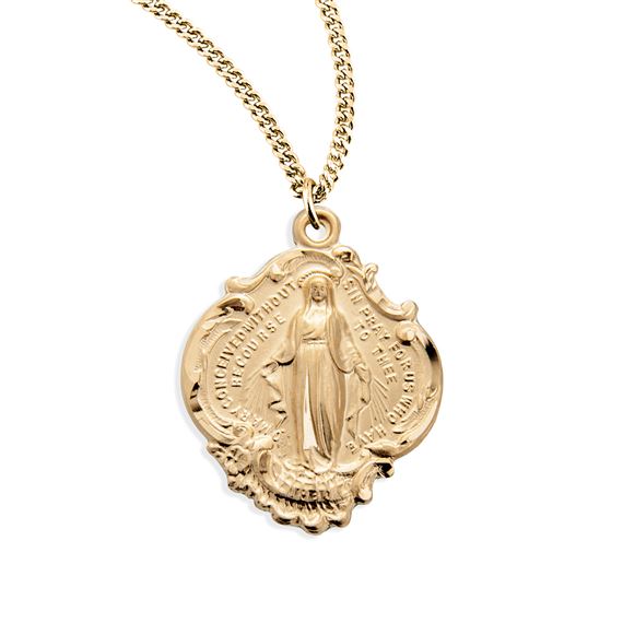 Large Gold/Sterling Baroque Miraculous Medal with 24&quot; Chain