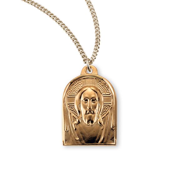 Gold Over Sterling Medal of Shroud Christ with 18&quot; Chain
