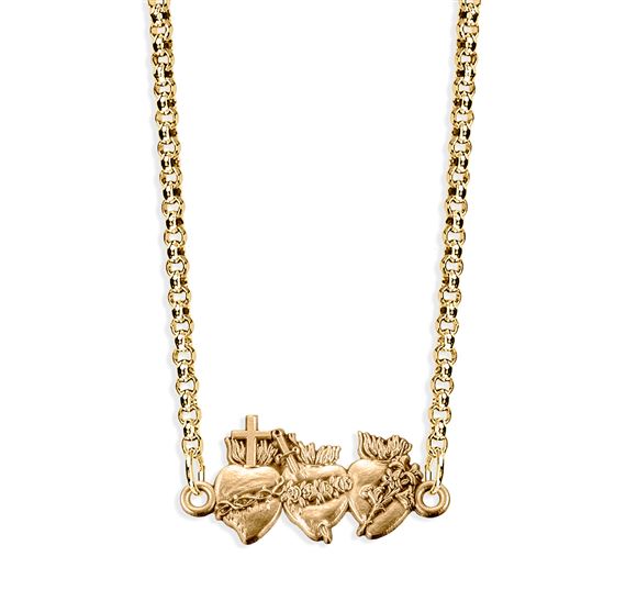 THREE HEARTS OF THE HOLY FAMILY NECKLACE - GOLD OVER STERLING