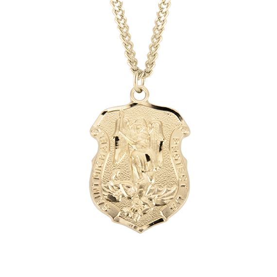 ST. MICHAEL SHIELD MEDAL - GOLD OVER STERLING