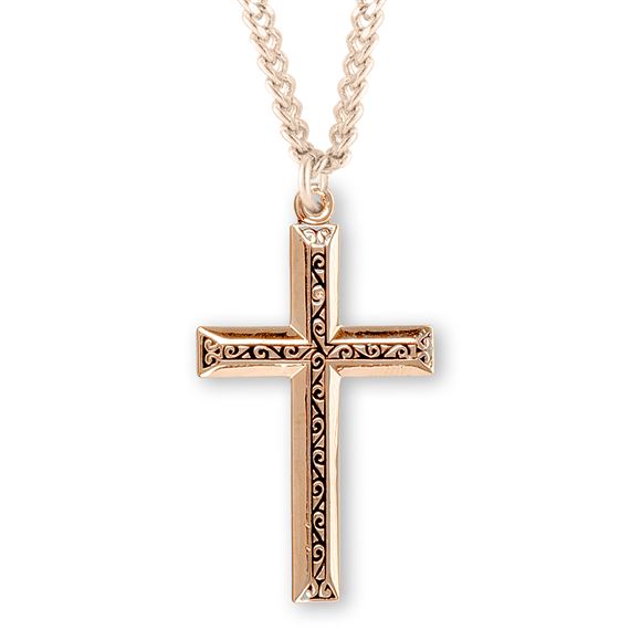 Gold Over Sterling Silver Black Inlay Cross with 20&quot; Chain