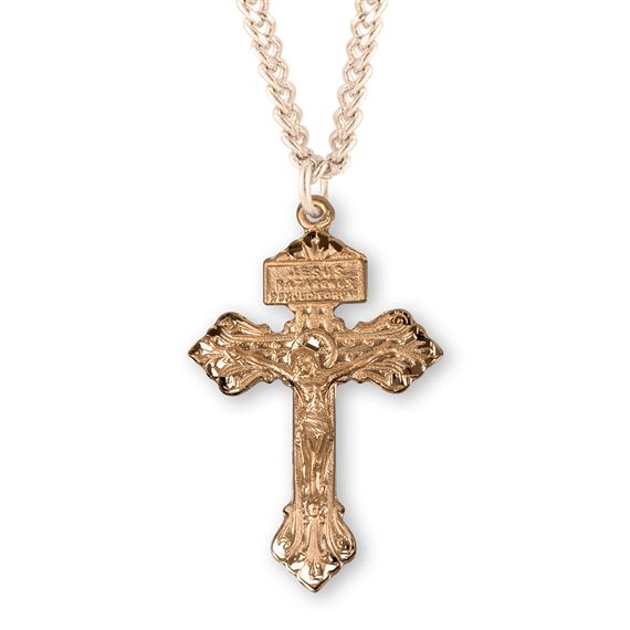 Gold over Sterling Pardon Crucifix with 24&quot; Chain