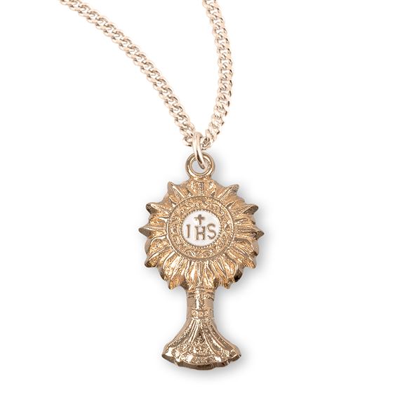 Gold Over Sterling Monstrance Pendant - 1-inch with 18&quot; Chain