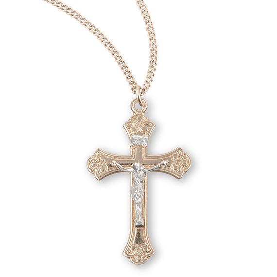 Sterling Swirled Two-Tone Crucifix with 18&quot; Chain