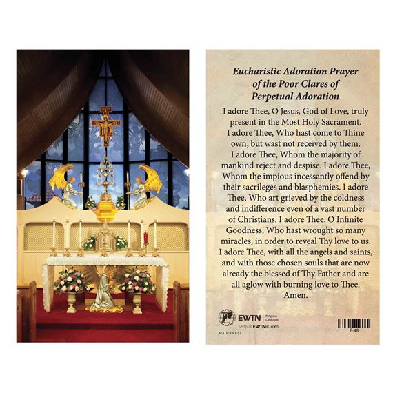 OUR LADY OF THE ANGELS CHAPEL - EUCHARISTIC ADORATION PRAYER LAMINATED HOLY CARD