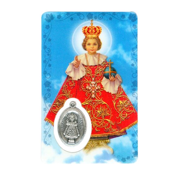 INFANT OF PRAGUE HOLY CARD WITH MEDAL