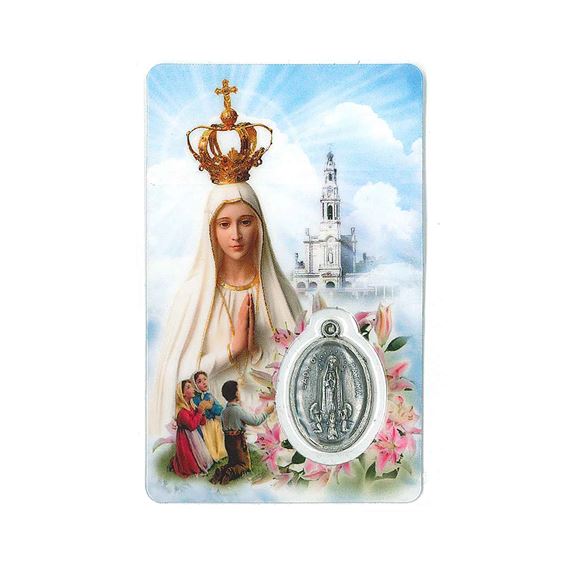 NUESTRA SENORA DE FATIMA HOLY CARD WITH MEDAL