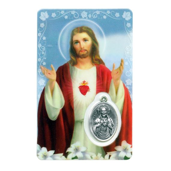 SACRED HEART HOLY CARD WITH MEDAL
