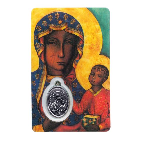 OUR LADY OF CZESTOCHOWA HOLY CARD WITH MEDAL