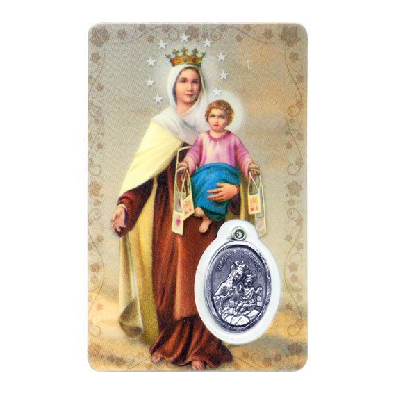 OUR LADY OF MT. CARMEL HOLY CARD WITH MEDAL