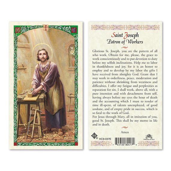 LAMINATED HOLY CARD - ST. JOSEPH THE WORKER