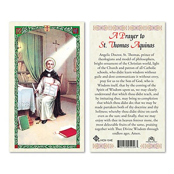 LAMINATED HOLY CARD - ST. THOMAS AQUINAS