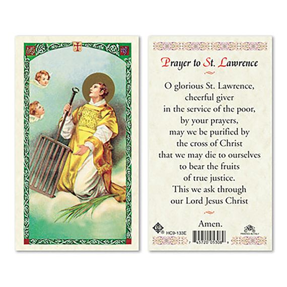 LAMINATED HOLY CARD - SAINT LAWRENCE