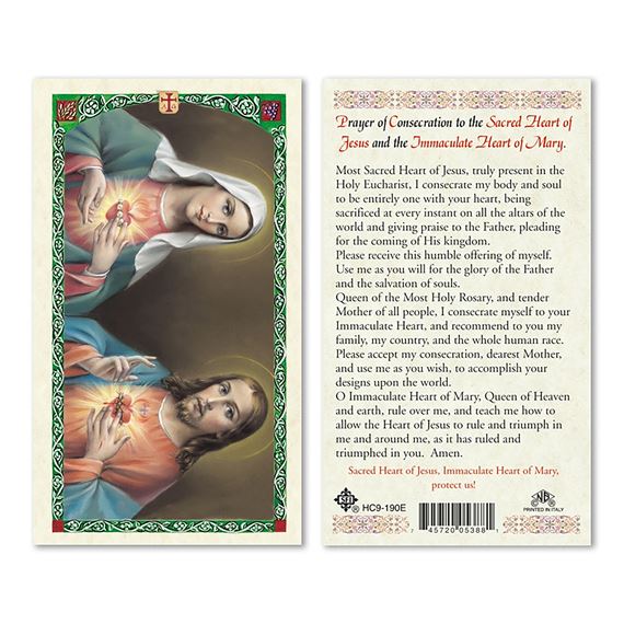 LAMINATED HOLY CARD - SACRED HEARTS