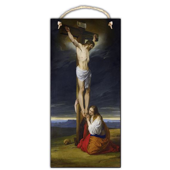 CRUCIFIXION WITH MARY MAGDALENE HANGING PLAQUE - 4 X 8