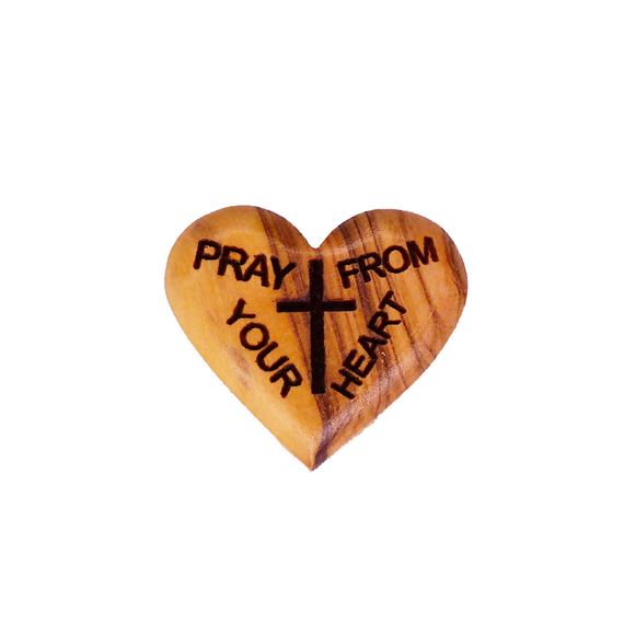 PRAY FROM YOUR HEART - OLIVE WOOD POCKET HEART