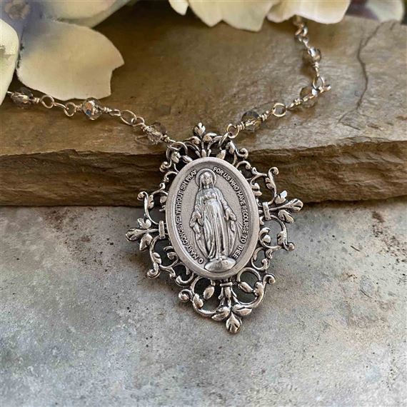 HAND CRAFTED OUR LADY OF GRACE (MIRACULOUS MEDAL) - NECKLACE (16")