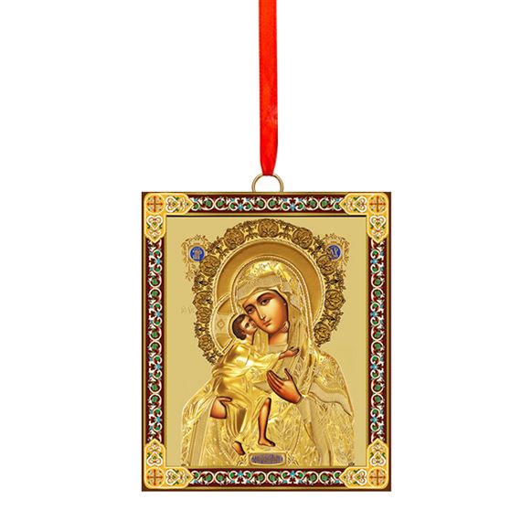 VIRGIN OF VLADIMIR GOLD ICON ORNAMENT - 3"