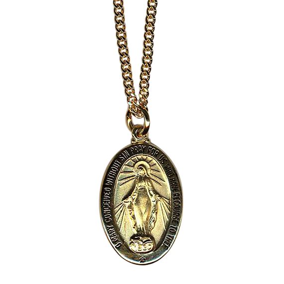 GOLD ON STERLING SILVER OVAL MIRACULOUS MEDAL