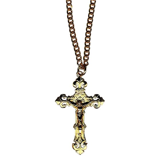 GOLD ON STERLING CRUCIFIX - 24" CHAIN