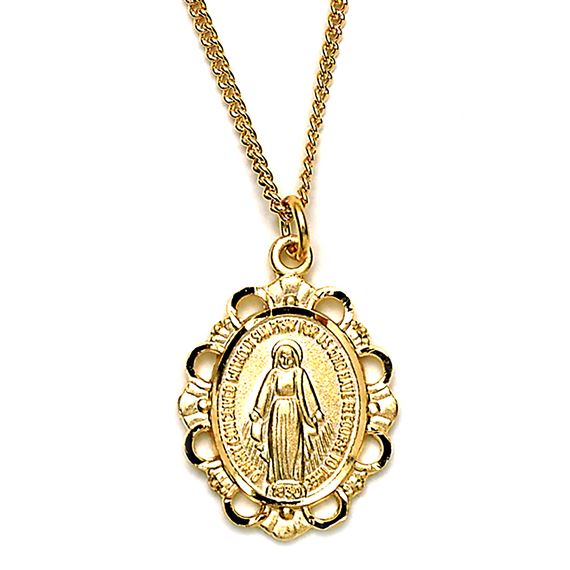 SCALLOPED EDGE GOLD ORNATE MIRACULOUS MEDAL