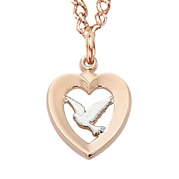 ROSE GOLD TWO-TONE DOVE IN HEART PENDANT