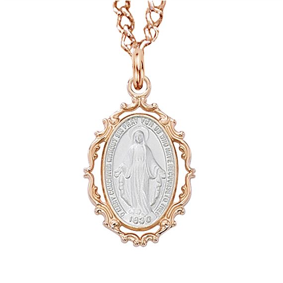 ROSE GOLD AND SILVER FANCY MIRACULOUS MEDAL