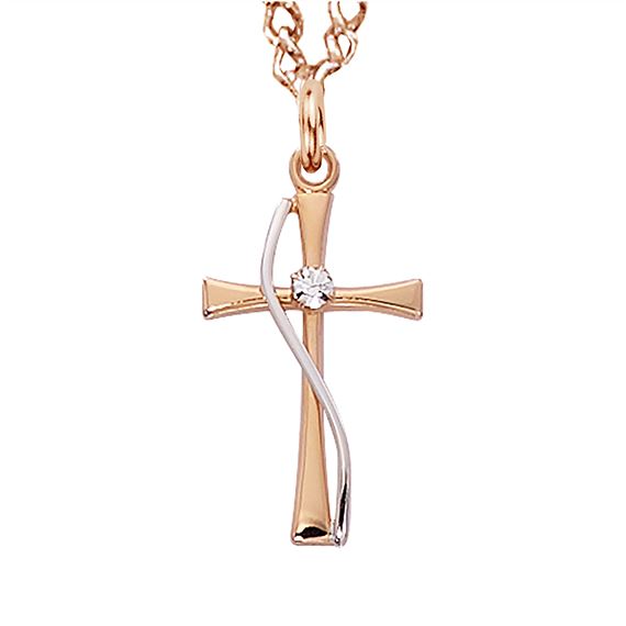 ROSE GOLD AND STERLING SILVER CROSS WITH CRYSTAL