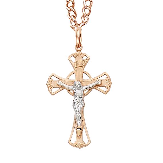 ROSE GOLD TWO-TONE ORNATE CRUCIFIX