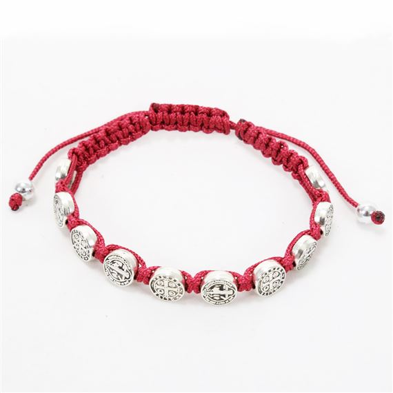 ST. BENEDICT MEDAL CORDED BRACELET - RED