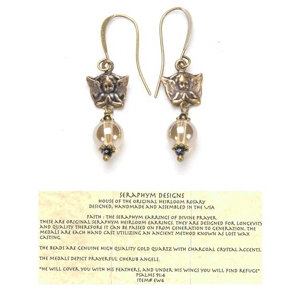 DIVINE PRAYING ANGEL - GOLD QUARTZ EARRINGS