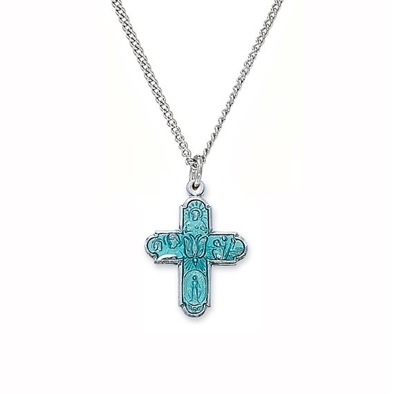STERLING SILVER 4-WAY CROSS WITH BLUE ENAMEL