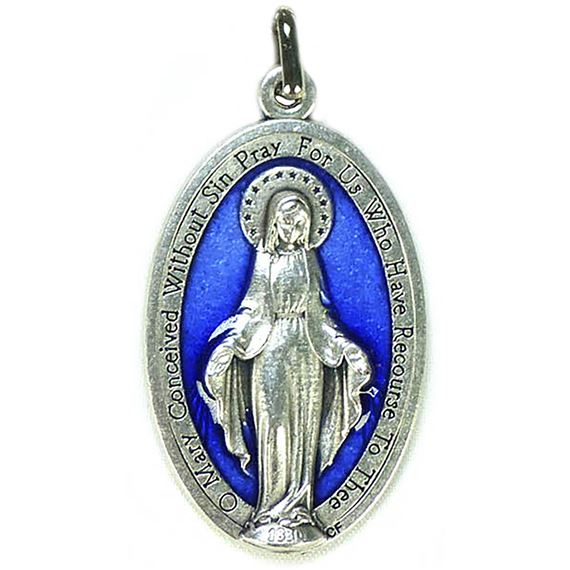 BLUE ENAMELED MIRACULOUS MEDAL (1½ INCH)