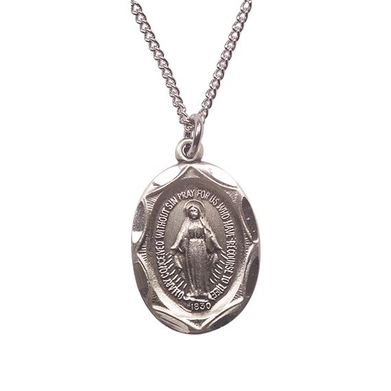 3/4 " X 1/2" STERLING MIRACULOUS MEDAL18" CHAIN EWTN Religious Catalogue