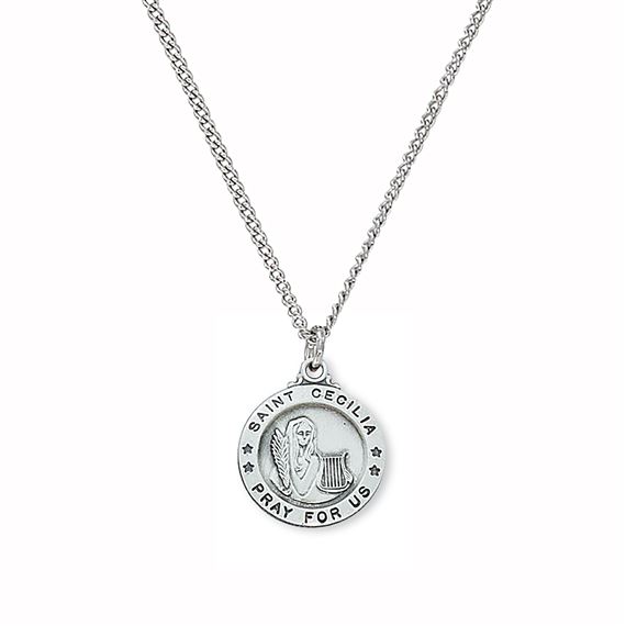 ST. CECILIA - SMALL STERLING SILVER MEDAL