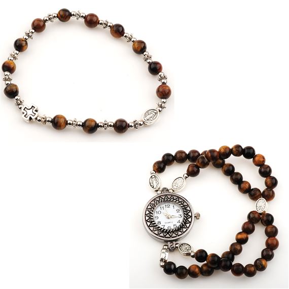 TIGER EYE ROSARY WATCH SET